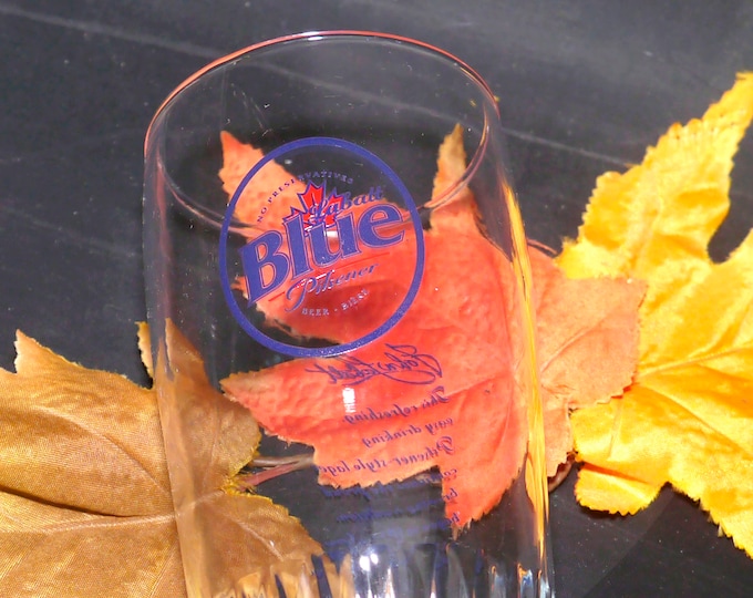 Labatt Blue John Labatt Signature pint glass. Etched-glass branding, ribbed base.