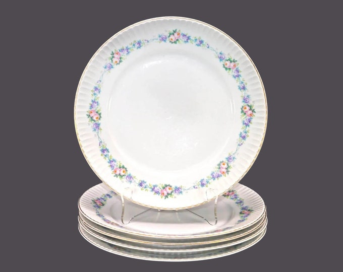Five Hutschenreuther Hans Gustav Niemeyer dinner plates made in Germany. Multicolor floral sprays. Flaws (see below).