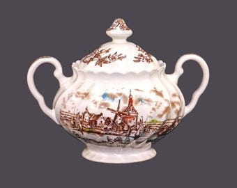 Vintage Johnson Brothers Tulip Time Multicolor Brown covered sugar bowl - England.