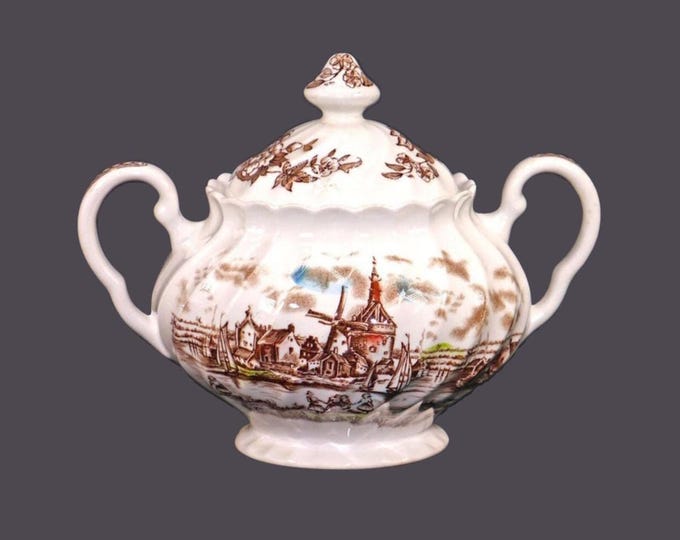 Vintage Johnson Brothers Tulip Time Multicolor Brown covered sugar bowl - England.