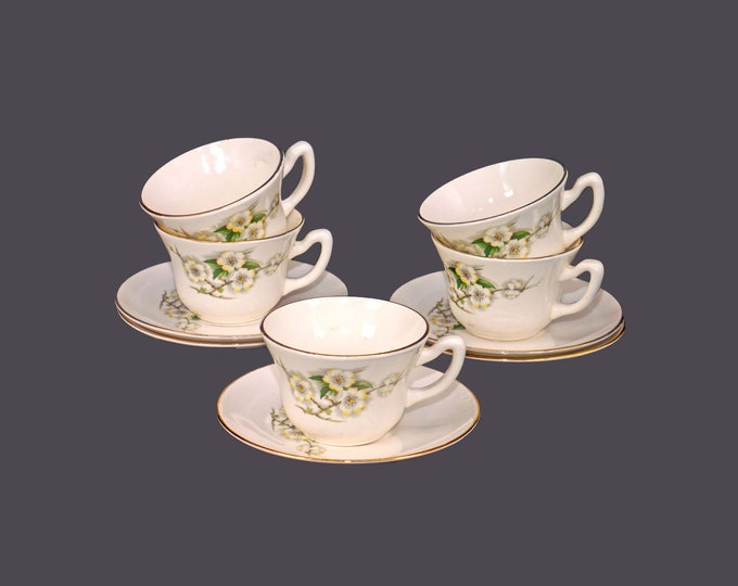 Five Georgian China Spring Blossom cup and saucer sets made in USA.