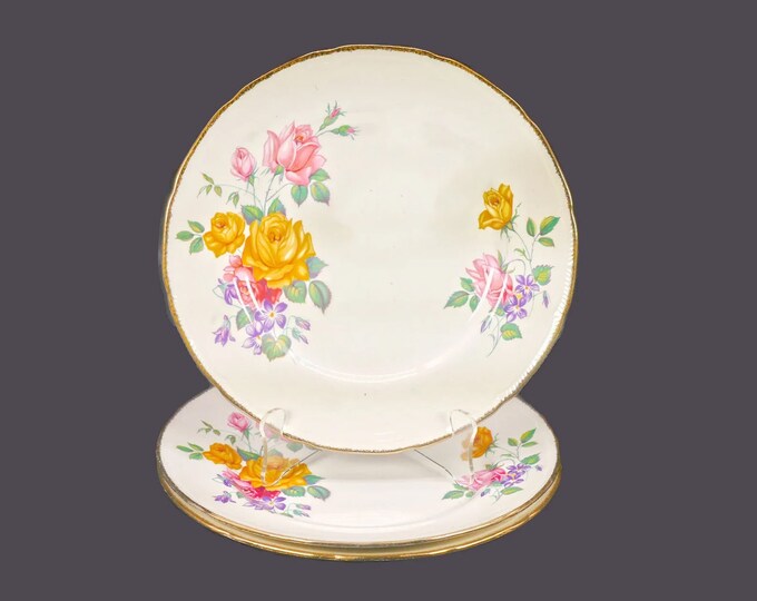 Three Ridgway Chateau Rose dinner plates made in England.