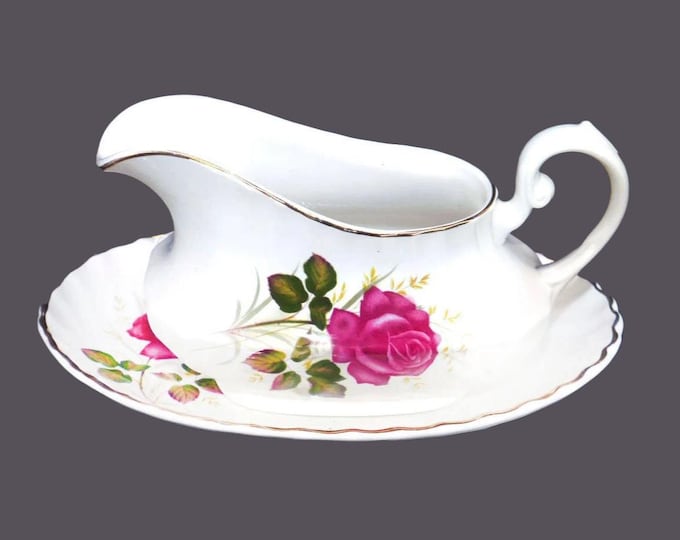 Ridgway Anniversary Rose gravy boat with oval under plate made in England.