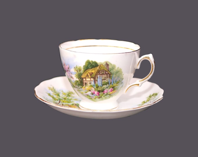Royal Vale | Colclough 7382 cup and saucer set. Bone china made in England. English cottage garden setting.