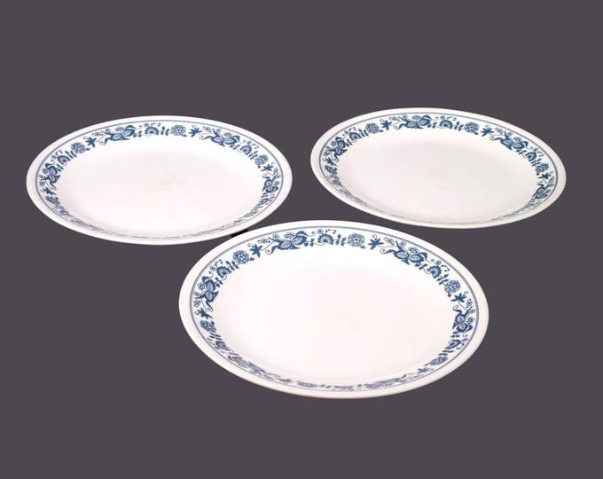 Three Corelle Corningware Old Town Blue salad plates. Vintage Corningware made in the USA.