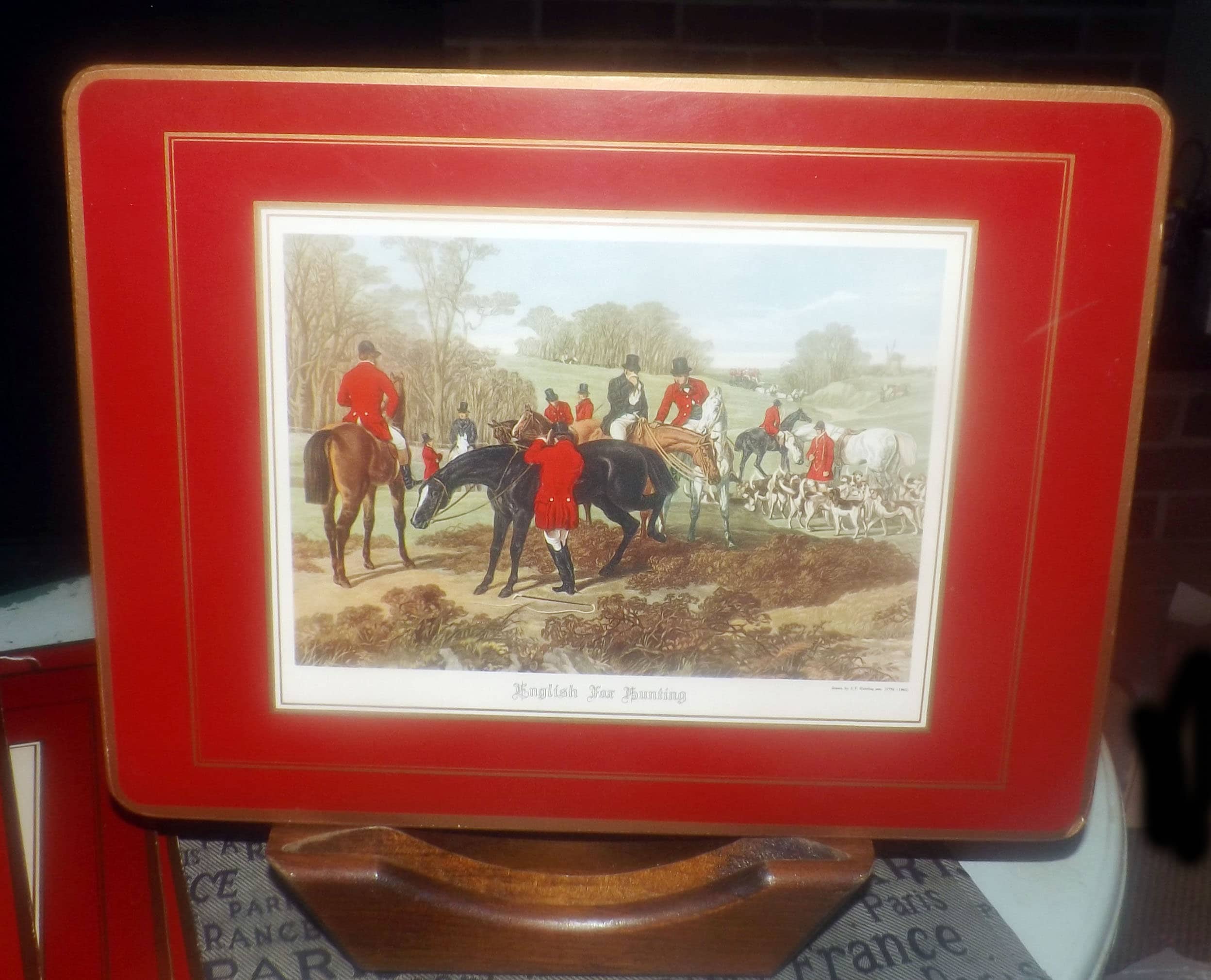 Set of 8 vintage (1980s) Pimpernel corkbacked placemats. English hunt