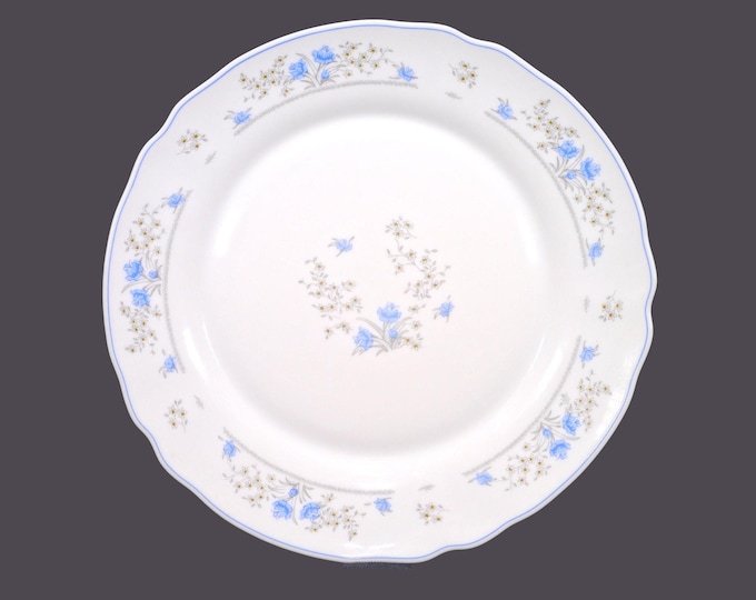 Vintage Arcopal Romantique chop plate, round platter. Blue-and-white milk glass France.