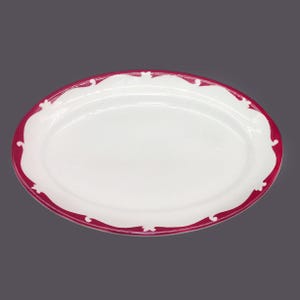 Newport Pottery | Arthur J. Wilkinson | Royal Staffordshire Vitrified Hotelware oval platter. Burgundy band | wave. Clarice Cliff design.