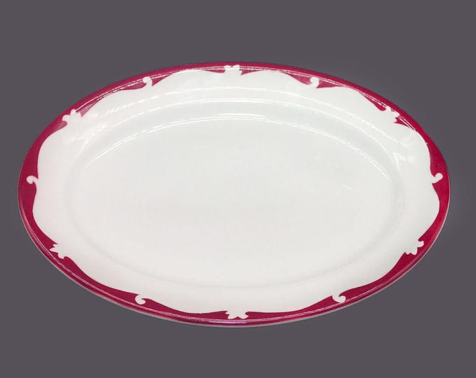 Newport Pottery | Arthur J. Wilkinson | Royal Staffordshire Vitrified Hotelware oval platter. Burgundy band | wave. Clarice Cliff design.