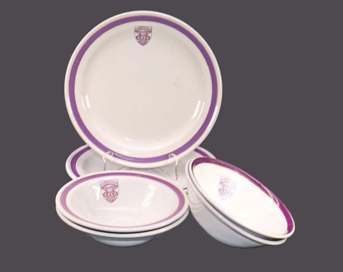 Six pieces of Steelite | Ridgway Potteries Western University tableware. Bowls and plates. Made in England.