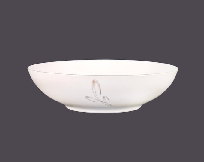 Porzellan Mirella round vegetable serving bowl. Grey, tan leaves, platinum edge. Made in Germany. Minor flaw (see below).