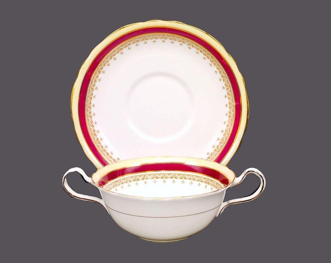Aynsley Wendover Maroon cream soup set | bouillon set. Bone china made in England. Sold individually.