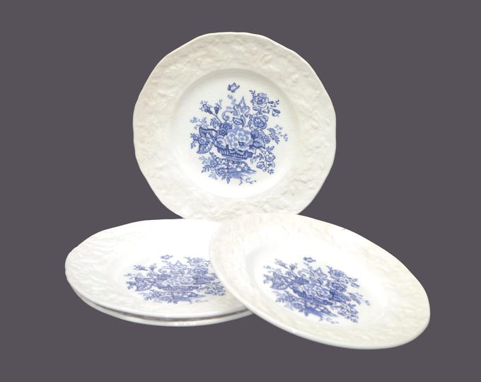 Four Masons Ascot on Oak | Hanging Basket bread plates. Blue-and-white tableware made in England.