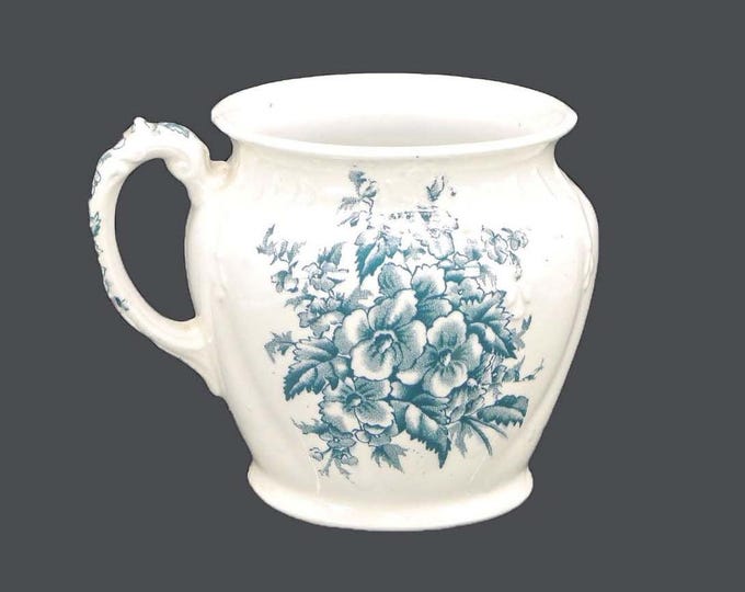 Antique Edwardian Age Gibson | G&S Ltd Albany Harvey Begonia green transferware shaving mug made in England.