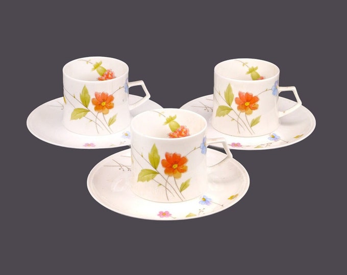 Three Mikasa Just Flowers A4182 cup and saucer sets. Bone china made in Japan.