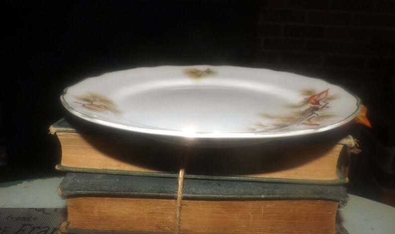 Fine Translucent China Japan Pine Tree large salad or side plate 1960s-1970s scalloped gold edge. Pine cones and pine branches Vintage