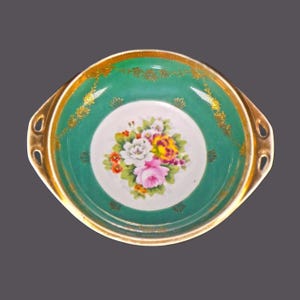 Antique Noritake Morimura hand-painted Nippon handled serving bowl. Green with central florals.