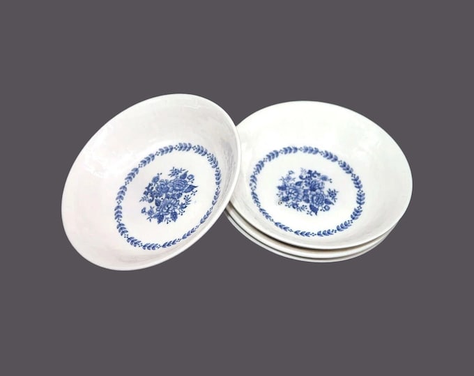 Four Mayfair Royal Florence blue-and-white fruit nappies, dessert bowls made in Japan.