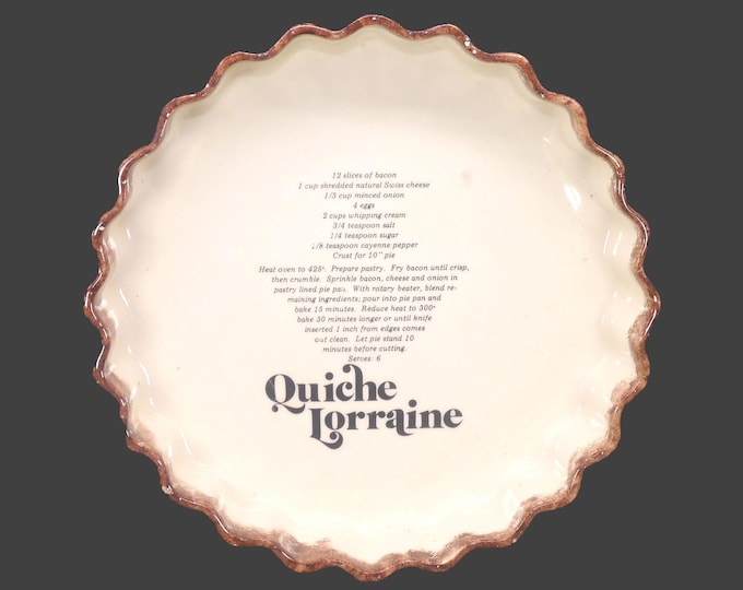 Quiche Lorraine pan. Crimped sides, recipe in center.