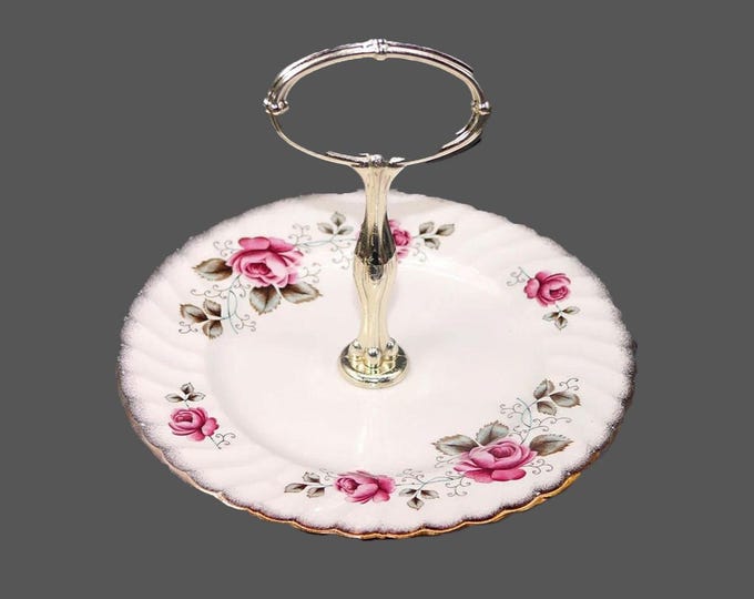 Herbert Aynsley small center-handled serving plate. Red roses, brushed gold edge. Made in England.