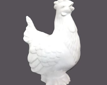 Vintage Deartis ceramic Good Luck Rooster figurine made Portugal. All white. Flaw.