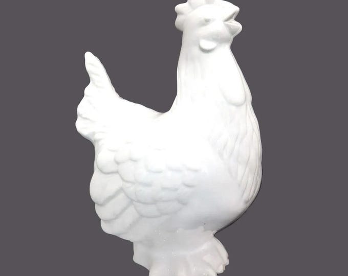 Vintage Deartis ceramic Good Luck Rooster figurine made Portugal. All white. Flaw.