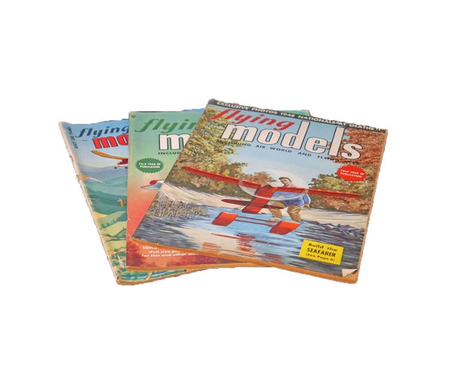 Three issues of Flying Models aircraft, boat modeling, hobby magazines published Harle USA. Complete.