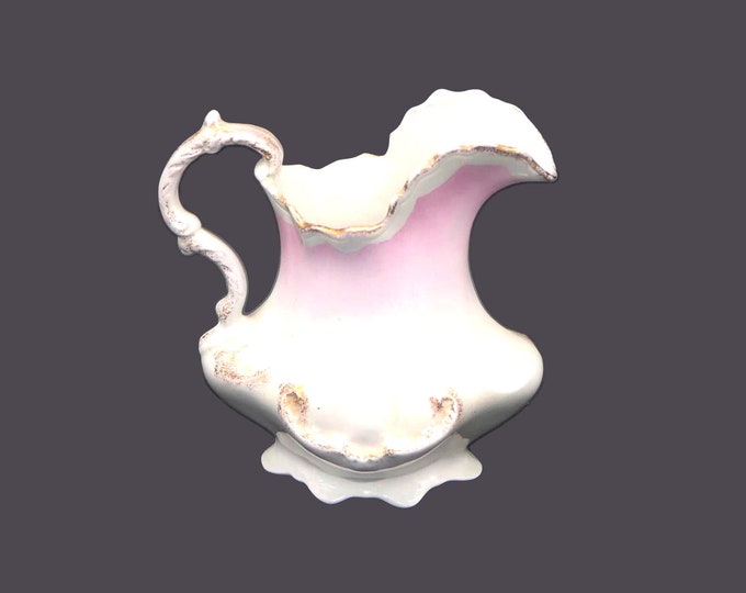 Antique Victorian era Grindley 303260 wash basin pitcher made in England. Pink and white with embossed gold.