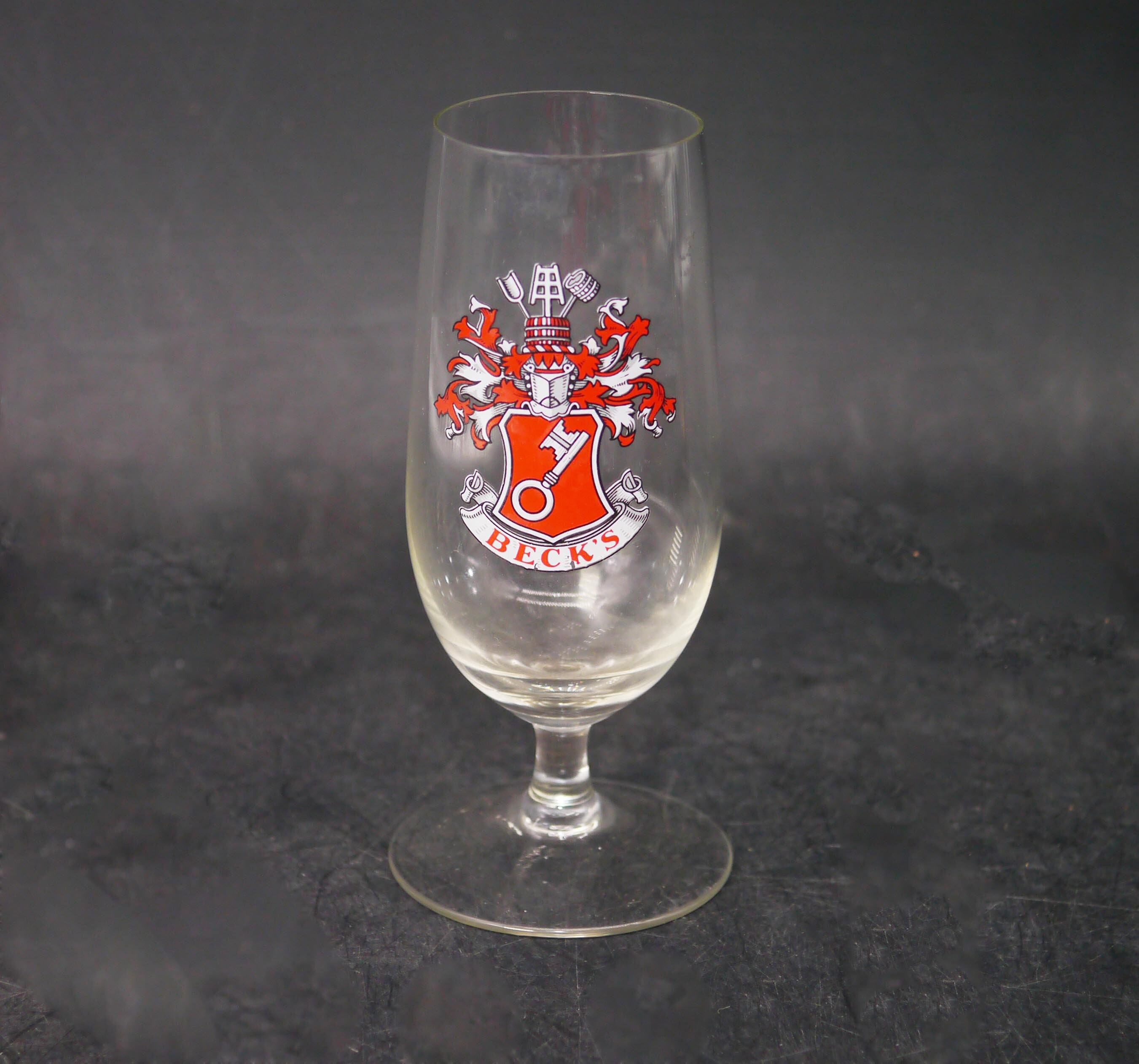 Becks Beer stemmed beer sampler beer tasting glass. Etchedglass