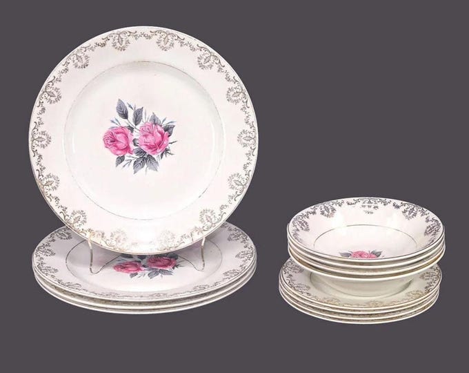 Twelve pieces of Barratts BTT43 tableware. Delphatic White ironstone made in England. Plates, bowls. Flaws (see below).