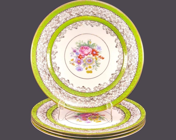 Four antique Cauldon China 1177 hand-painted dinner plates made in England. Different sizes (see below).