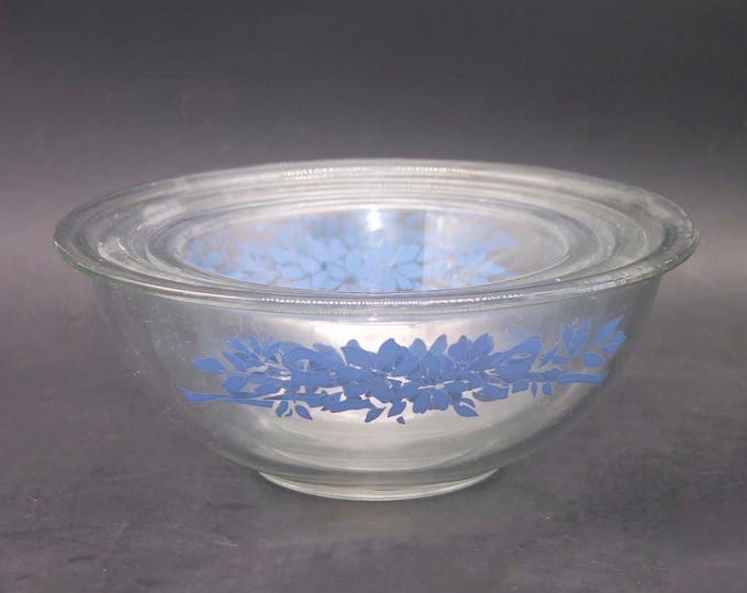 Vintage Pyrex Mixing Bowl Set: Blue Floral Etched Glass, USA Made
