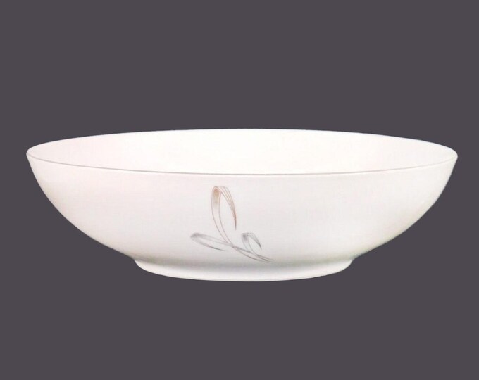 Porzellan Mirella round serving bowl. Grey, tan leaves, platinum edge. Made in Germany. Minor flaw (see below).