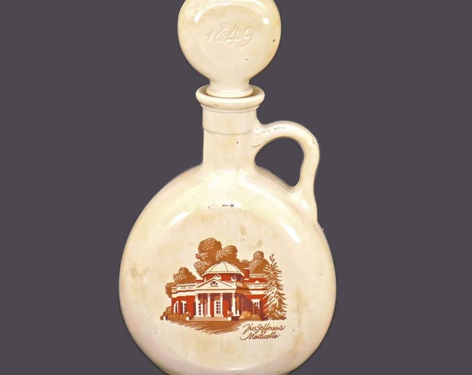 Old Fitzgerald Flagship sour mash cream glass bourbon decanter. Thomas Jefferson's Monticello. Gift for him. Gift for dad.