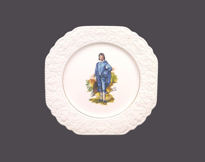 Lord Nelson Pottery Blue Boy square cabinet display plate. Central Blue Boy, floral creamware rim, gold verge. Made in England.