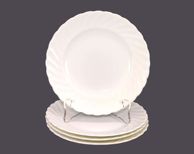 Four Aynsley Whisper White (older) all-white bread plates. Bone china made in England.