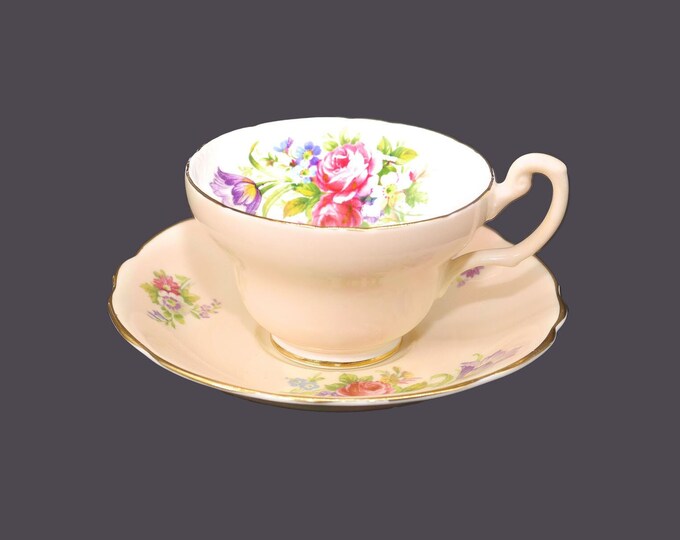 Foley Tulip Peach 3823 hand-decorated wide-mouth cup and saucer set. Bone china made in England.