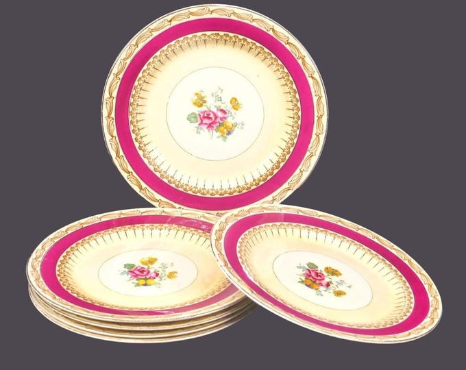 Six antique art-nouveau Alfred Meakin Saracen bread plates made in England.