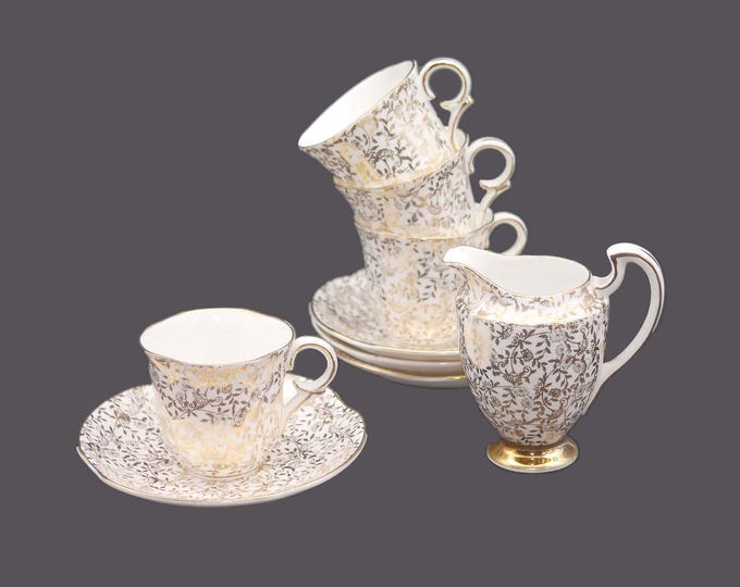 Four Tuscan China | Victoria China Sunshine gold chintz demitasse sets | espresso sets with creamer made in England.
