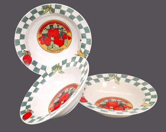 Vintage Tienshan Farmer's Market Stoneware Soup Bowls (Set of 3)