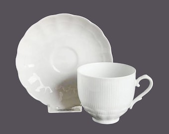 Vintage Kaiser Romantica all-white cup and saucer set made in Germany.