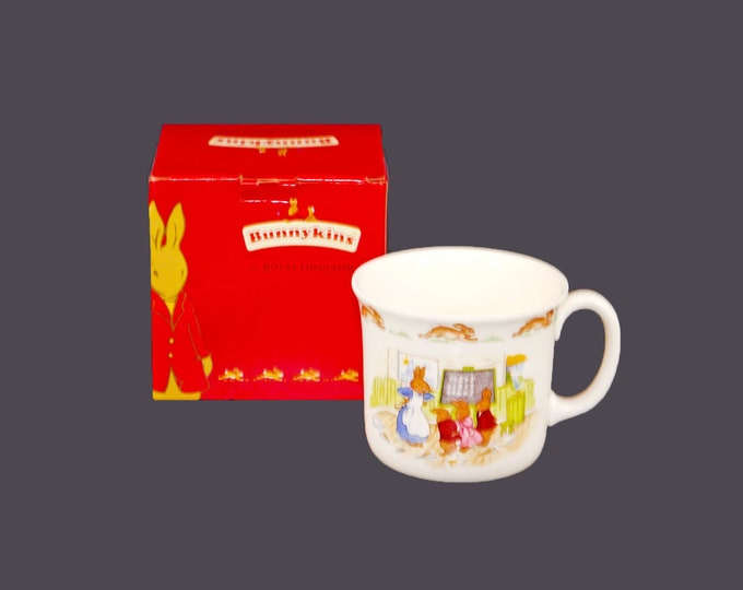 Royal Doulton Bunnykins baby | child | toddler cup | hug-a-mug. Bunnies in math class. Doulton gift box included.