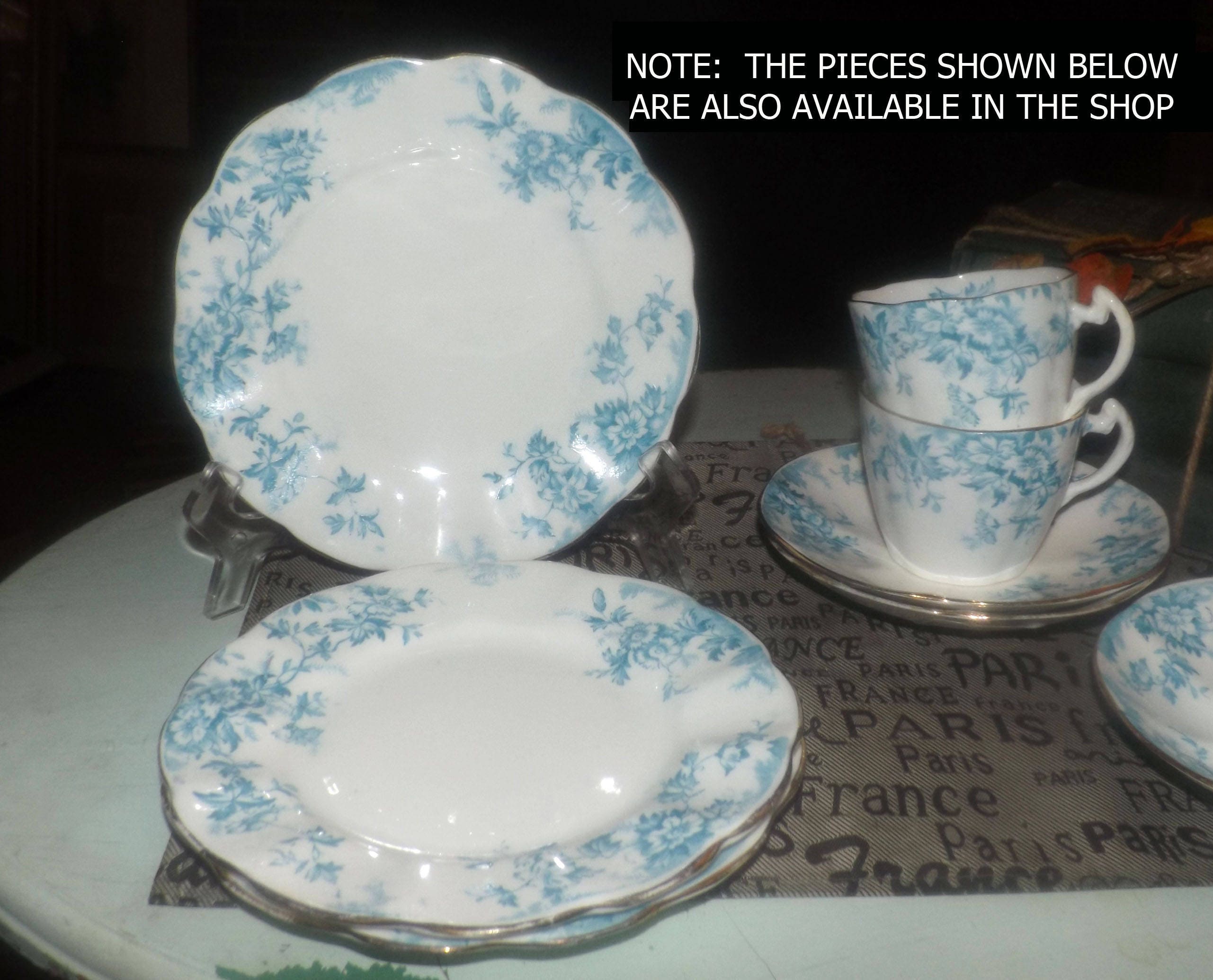 1856-1873 Blue florals on white Worthington /& Harrop Ely hand-decorated or pastry serving plate gold edge cookie Antique lugged cake