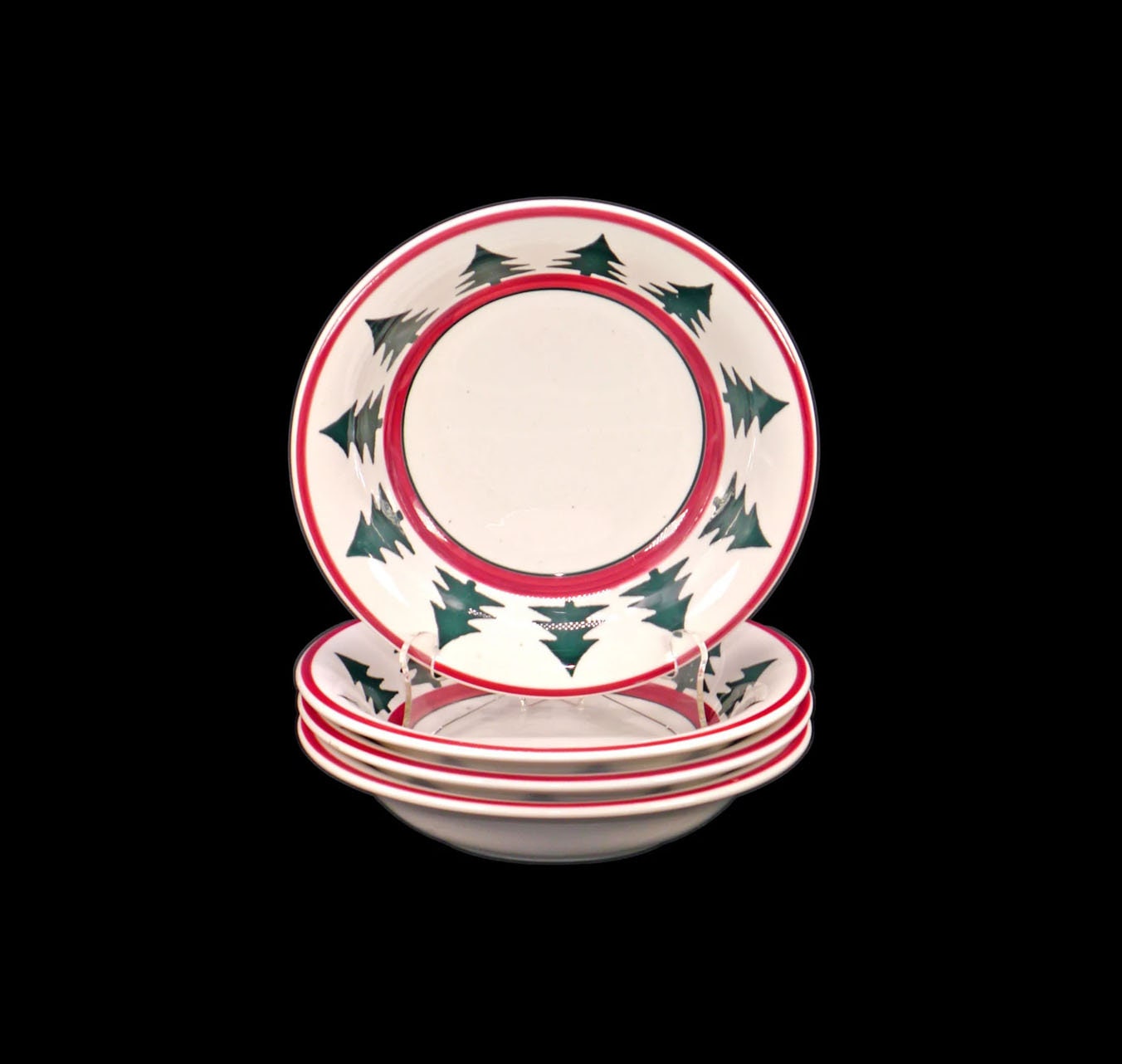 Four Pier 1 O' Tannenbaum Tannenbaum coupe soup bowls. Hand painted made in Italy by