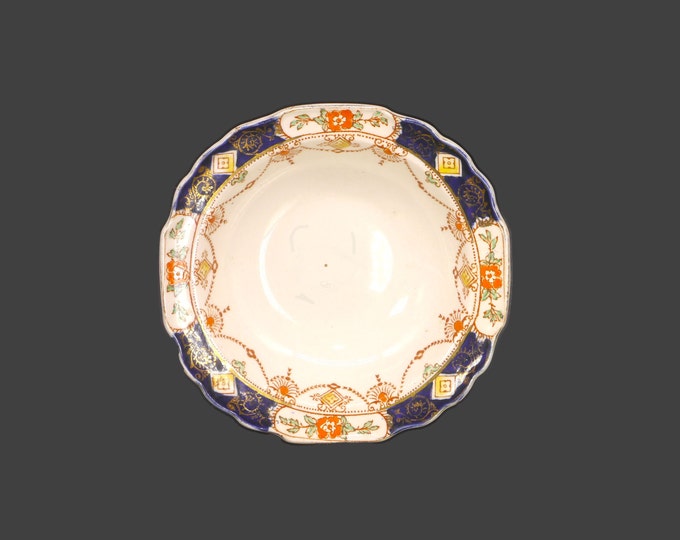 Art-deco era Myott Derby 7773 rimmed Imari fruit nappie, dessert bowl made in England. Sold individually. Flaws (see below).