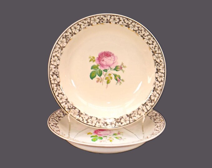 Pair of Taylor Smith & Taylor TST621 rimmed soup bowls made in USA.