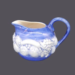 Vintage Faria & Bento Fruit Pitcher: Les Fruits Blue, Portugal