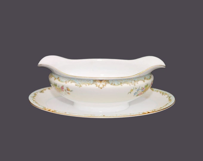 Noritake hand-painted Nippon Lanare gravy boat with attached under-plate made in Japan.