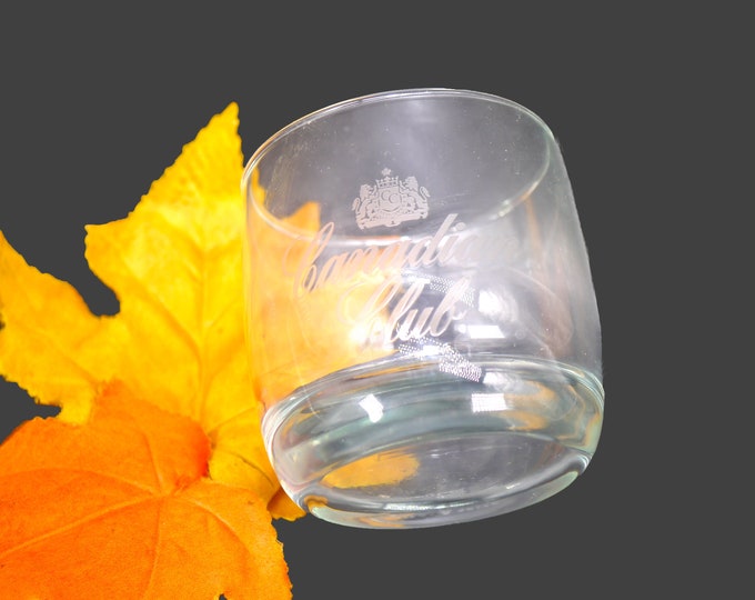 Canadian Club Whisky round lo ball | whisky | on-the-rocks glass. Etched-glass branding.