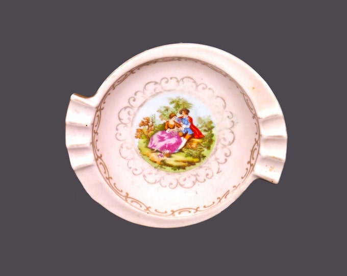 Ashtray signed J. Moire made by ESD Japan HY22221. Fragonard romantic couple on pink.